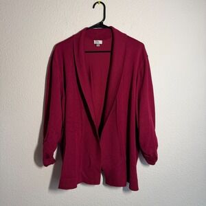 Avenue Cardigan Sweater Womens 22/24 Maroon Tight Knit Shawl Collar Open Front